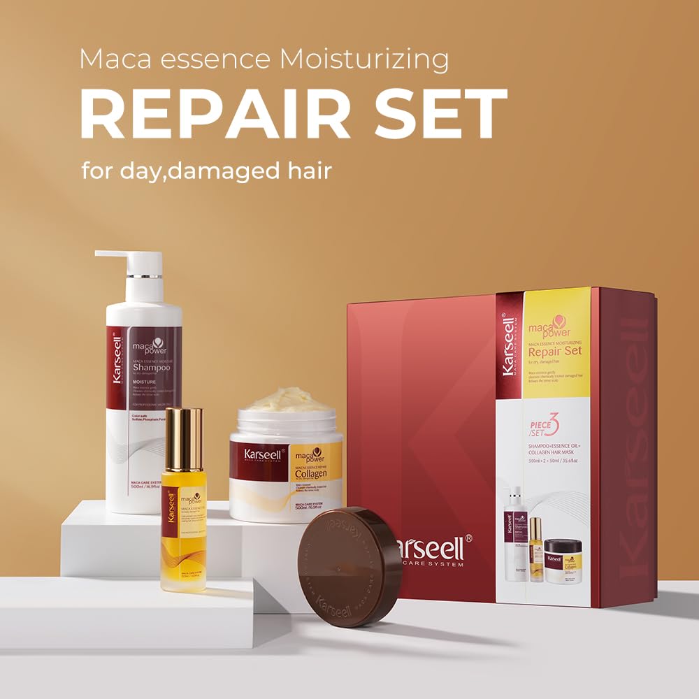 Karseell Collagen Hair Treatment Deep Repair Conditioning, Hair mask Shampoo and Argan Oil Set for Dry Damaged Hair All Hair Types (3)