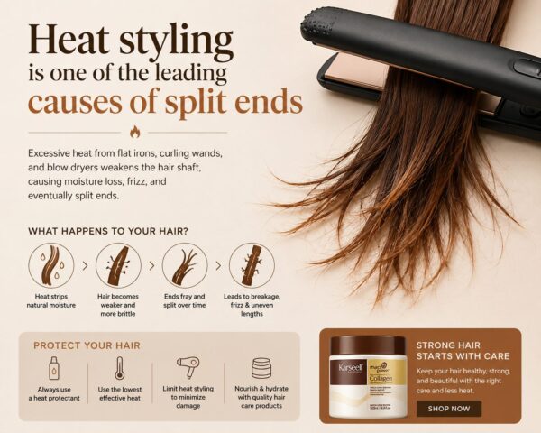 Excessive heat styling is one of the leading causes of split ends