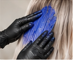 Applying blue mask with gloves