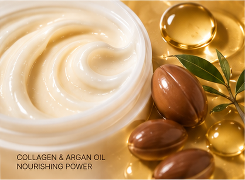 Collagen hair mask cream, argan oil and argan kernels