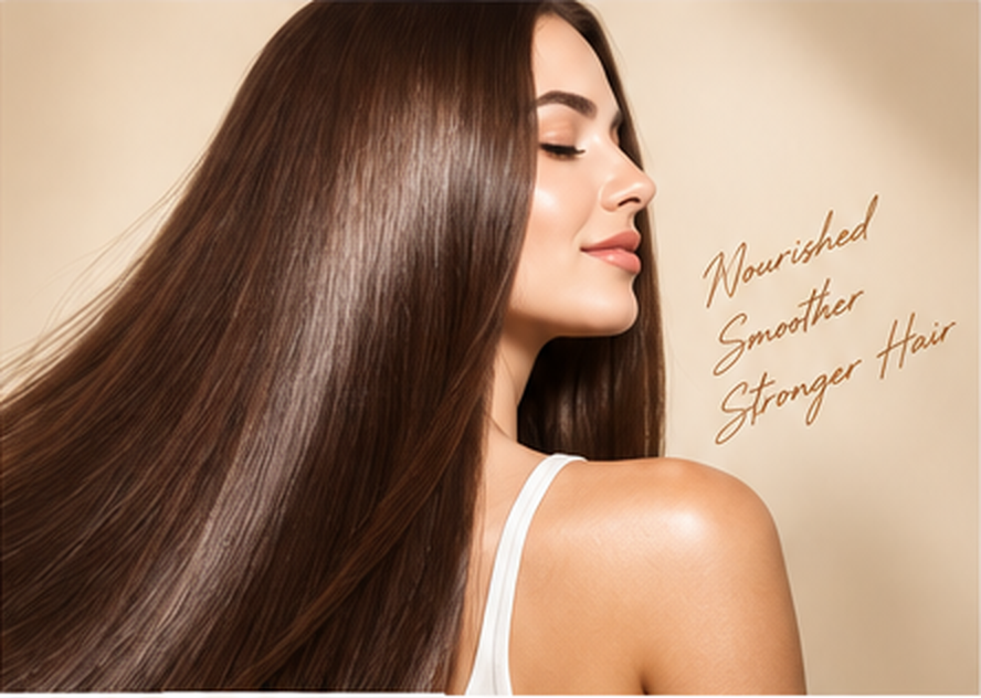 Woman with smooth, shiny brown hair
